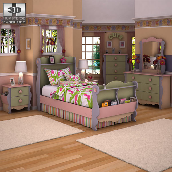 Ashley Doll House Sleigh Bedroom Set 3D model - Humster3D